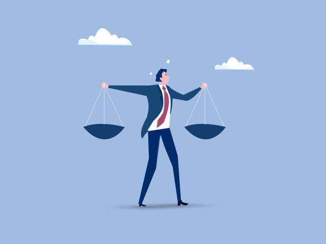 illustration of business man holding scale